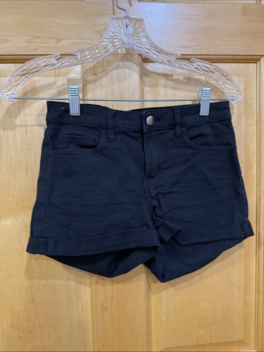H&M Black High-Waist Roll-Cuff Shorts